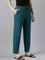 Women Solid Teal Mid Rise Casual Rib Pants