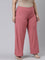 Women Solid Rusty Pink Viscose Mid Rise Rib Palazzos