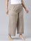 Women Solid Khaki Mid Rise Linen Wide Pant