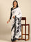 Black & white satin printed saree with hand embroidery & ready made blouse
