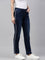 Women Solid Blue Side Stripes Mid Rise Straight Jeans