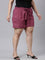 Women Solid Plum High Rise Linen Shorts