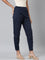 Women Navy Stripe Linen Pencil Pants