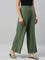 Women Solid Dark Olive Viscose Mid Rise Knit Palazzos