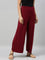 Women Solid Maroon Viscose Mid Rise Knit Palazzos