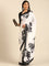 Black & white satin printed saree with hand embroidery & ready made blouse