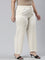 Women Solid Ecru Viscose Mid Rise Casual Pants