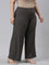 Women Solid Silver Grey Mid Rise Ribbed Palazzos