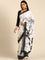 Black & white satin printed saree with hand embroidery & ready made blouse