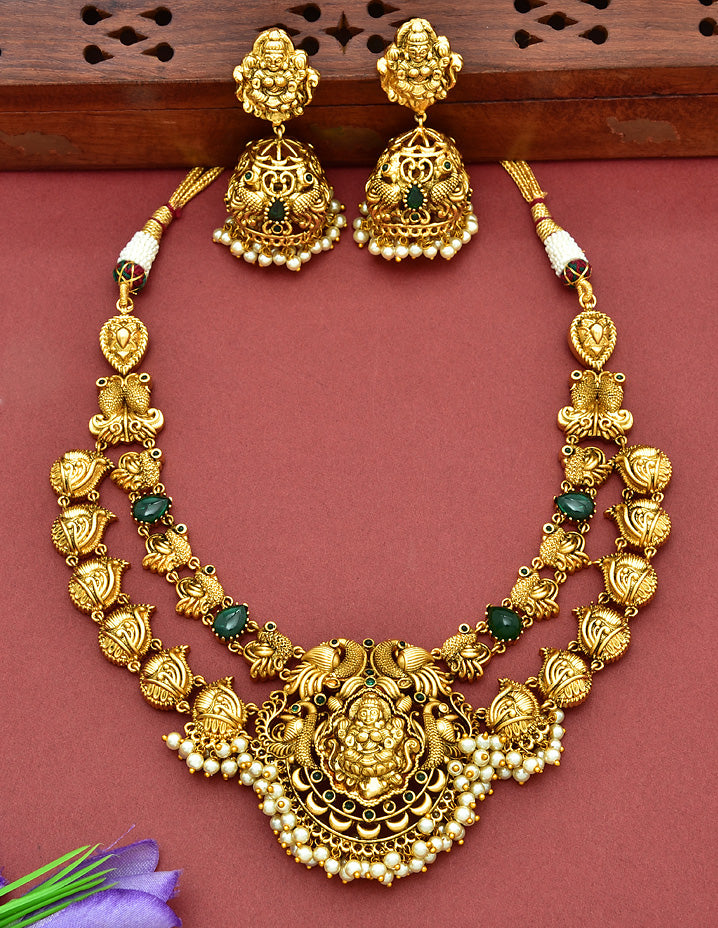 2 Layered Designer Antique Kempu Necklace Set