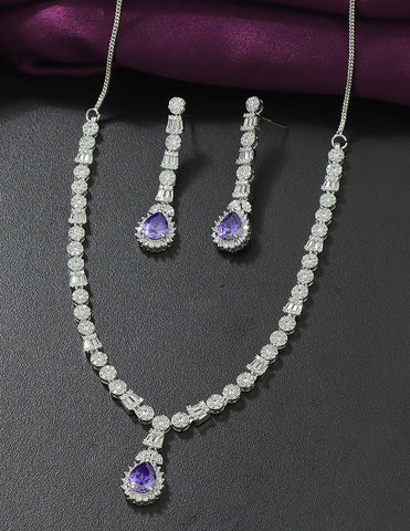 Designer Rhodium Polish Zirconia Necklace Set