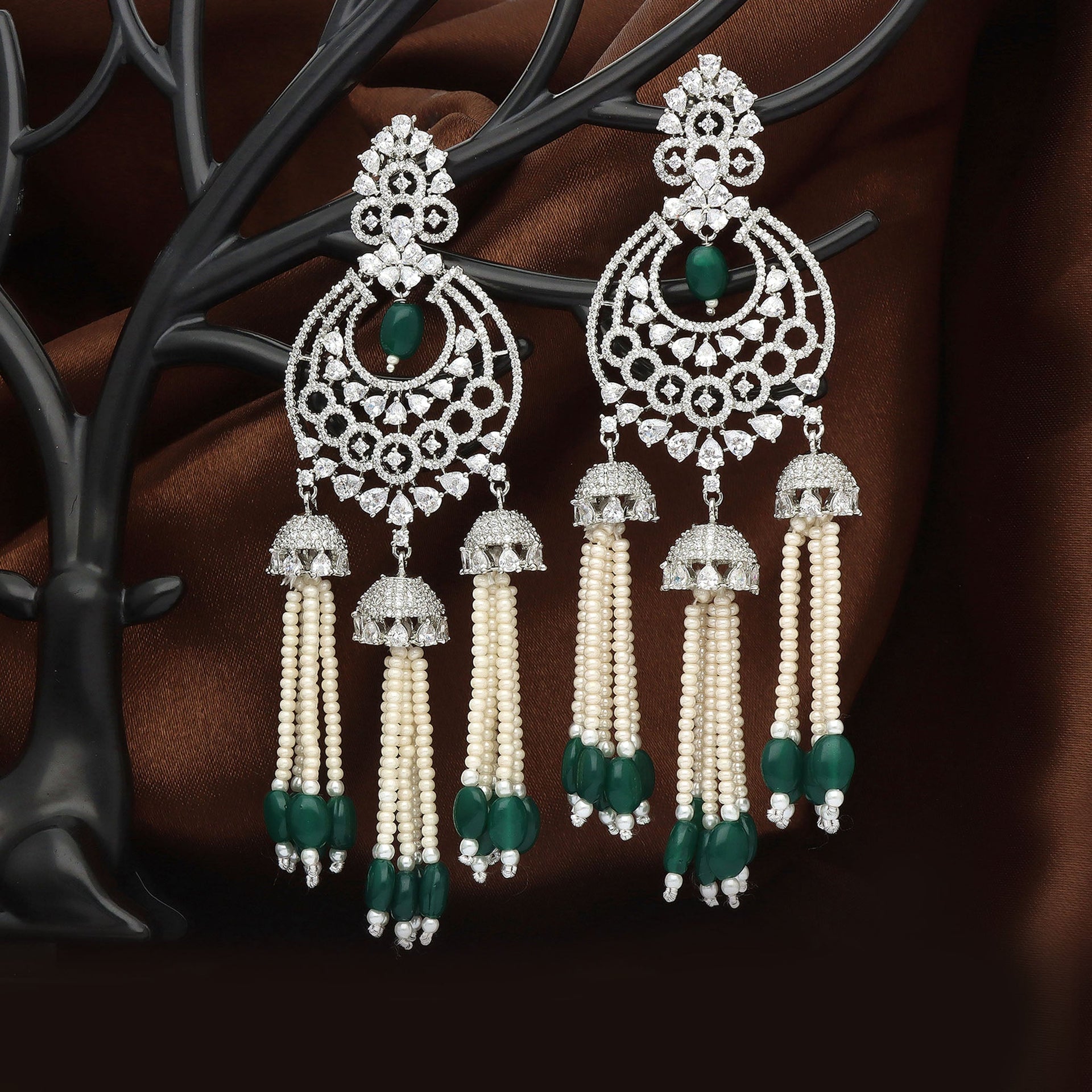 Floral Zirconia Chandbutta Earrings