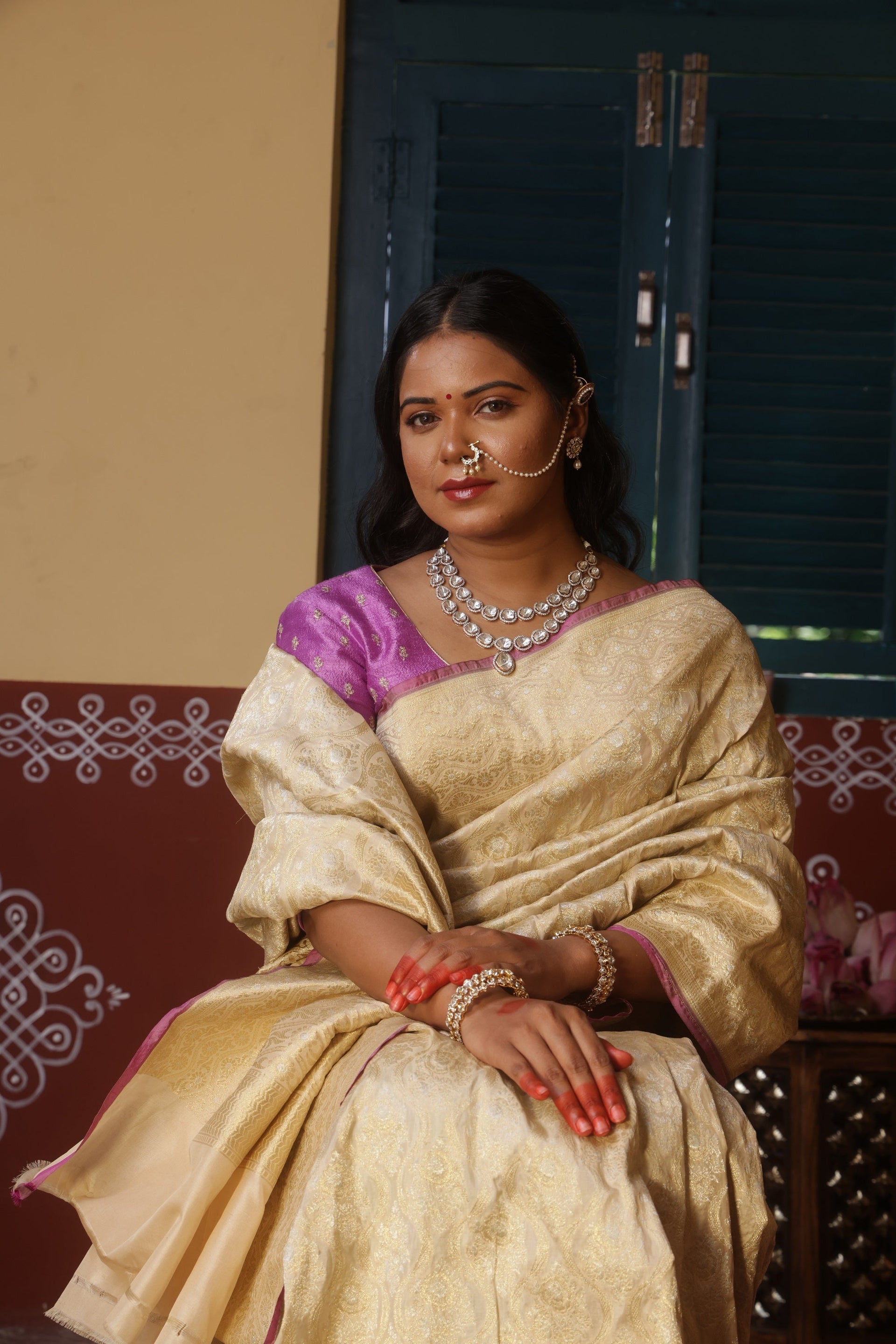 Bisque Brown Banarasi Silk Saree With Floral Jaal Motifs