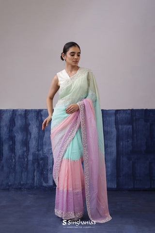 Pastel Purple-Multi Color Organza Saree With Embroidery Work