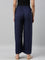 Women Solid Navy Woven Viscose Mid Rise Basic Palazzos