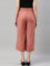 Women Solid Rust Linen Mid Rise Culottes