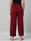 Women Solid Maroon Viscose Mid Rise Knit Palazzos