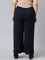 Women Solid Navy High Rise Crepe Wide Pant