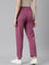 Women Solid Dark Pink Mid Rise Casual Rib Pants