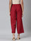 Women Solid Light Maroon Mid Rise Linen Wide Pant