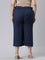 Women Solid Navy Linen Mid Rise Culottes