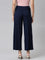 Women Solid Navy Mid Rise Ribbed Palazzos