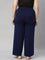 Women Solid Navy Viscose Mid Rise Knit Palazzos