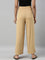 Women Solid Wheat Viscose Mid Rise Knit Palazzos