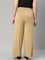 Women Solid Wheat Viscose Mid Rise Knit Palazzos