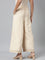 Women Solid Light Beige Mid Rise Linen Wide Pant