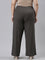 Women Solid Silver Grey Mid Rise Ribbed Palazzos