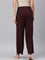 Women Solid Dark Wine Viscose Mid Rise Knit Palazzos