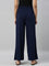 Women Solid Navy Viscose Mid Rise Knit Palazzos