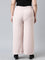 Women Solid Baby Pink High Rise Crepe Wide Pant