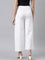 Women Solid White Mid Rise Linen Wide Pant