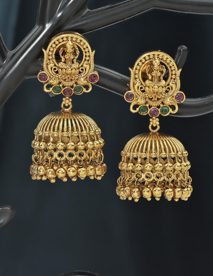 Designer Matt Kempu Temple Design Lakshmi Devi Jhumka Earrings