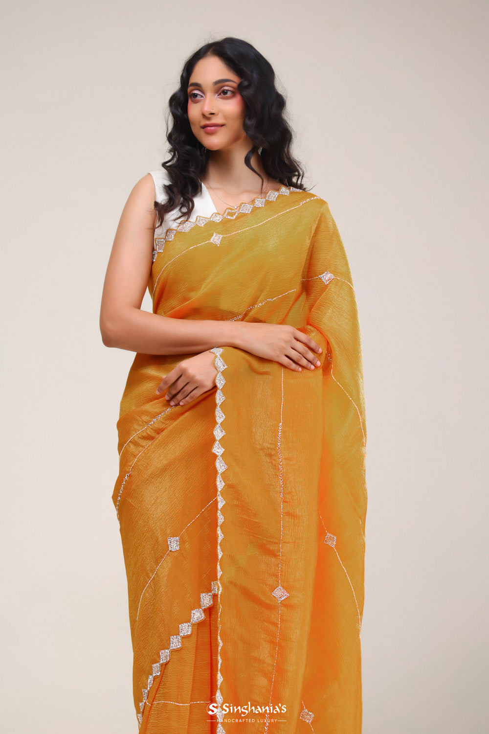 Dahlia Yellow Handcrafted Tissue Saree