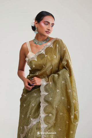 Mehendi Green Crafted Tissue Saree