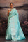 Cyan Blue Kanjivaram Silk Saree With Florals