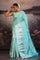 Cyan Blue Kanjivaram Silk Saree With Florals