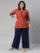 Women Solid Navy Viscose Mid Rise Knit Palazzos