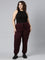 Women Solid Dark Wine Mid Rise Casual Joggers