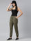 Women Solid Olive Green Mid Rise Casual Joggers