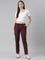 Women Solid Dark Wine Comfort Fit Cotton Pants