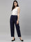 Women Solid Navy Mid Rise Casual Pants