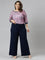 Women Solid Navy Mid Rise Ribbed Palazzos