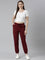 Women Solid Maroon Mid Rise Casual Joggers