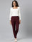 Women Solid Bright Maroon Stretch Ponte Pants