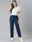 Women Solid Turquoise Blue Mid Rise Casual Rib Pants