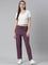 Women Solid Purple Mid Rise Casual Rib Pants